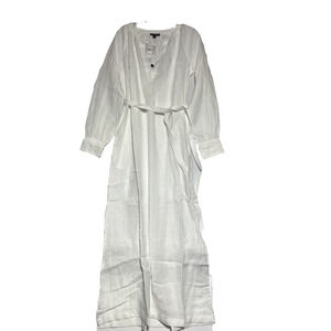 J Crew Cabana Dress in Linen Womens Small Tall White Long Side Slits